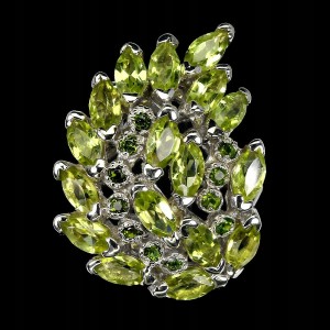 Pierścionek naturalne oliwiny diopsydy r 17 925