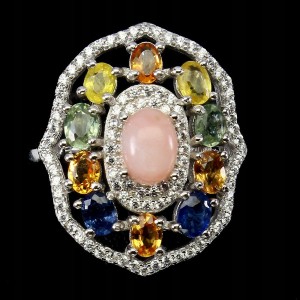 Pierścionek naturalny różowy opal szafiry r 13 925