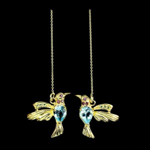 Kolczyki granaty sky blue topazy oliwiny ptaki 1