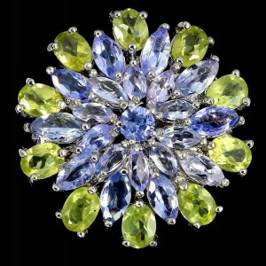 Pierścionek naturalne tanzanity oliwiny r 15.5 925