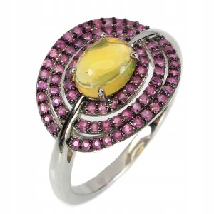 Pierścionek naturalny opal ognisty szafiry r 19.5