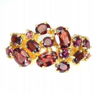 Pierścionek naturalne rodolity granaty r 16.5 925