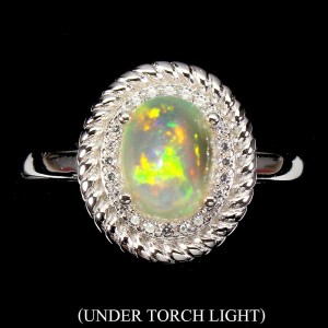 Pierścionek r 14 naturalny opal ognisty cyrkonie