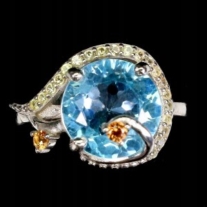 Pierścionek naturalny sky blue topaz szafiry r 14