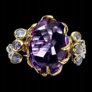 Pierścionek 925 naturalny 5ct ametyst szafiry r 17