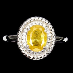 Pierścionek srebrny r 14 naturalny szafir żółty