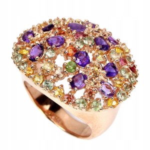 Pierścionek 925 naturalne ametysty szafiry r 15.5