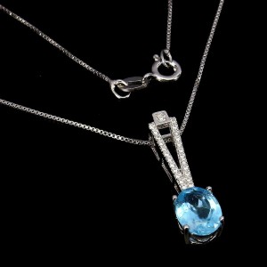 Delikatny naszyjnik swiss blue topaz natural 925