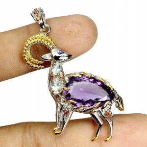 Wisiorek 925 naturalny 12ct ametyst szafiry kozioł