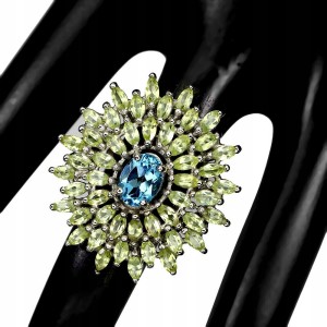 Pierścionek srebrny naturalne oliwiny topaz r 18