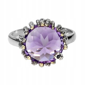 Srebrny pierścionek naturalny ametyst czarny spinel r 21