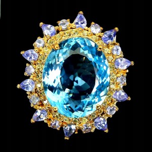Pierścionek 23ct sky topaz szafiry tanzanity r 16